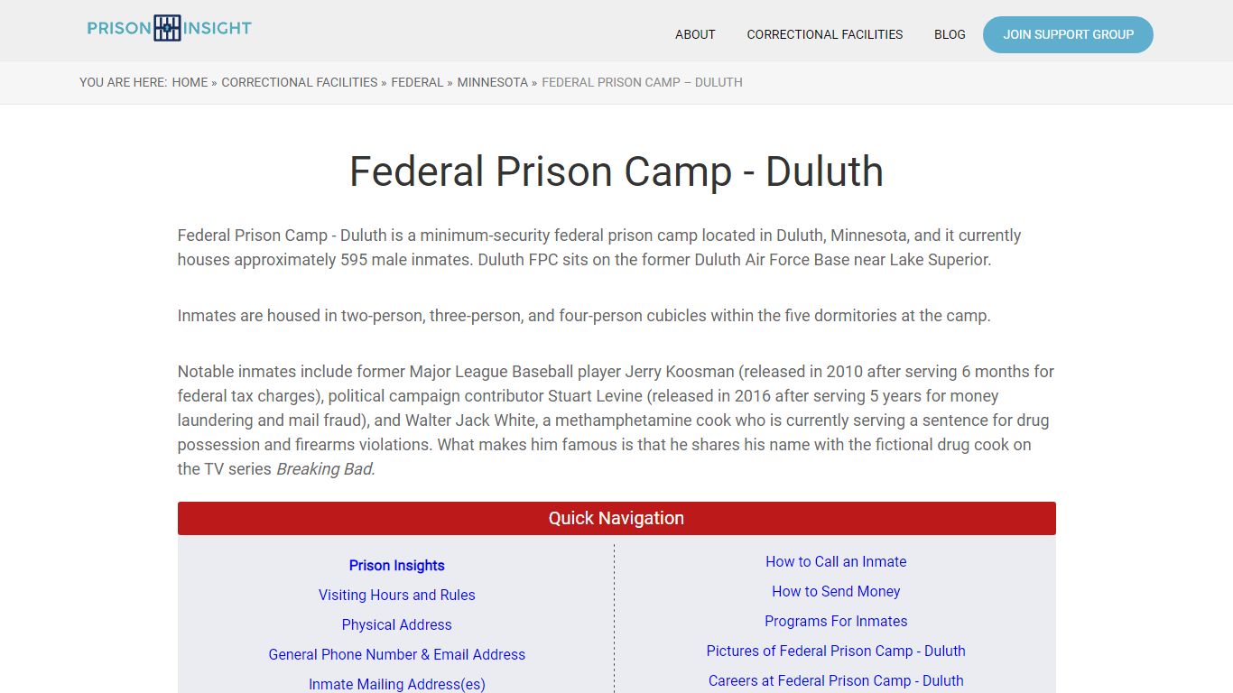 Federal Prison Camp – Duluth - Prison Insight